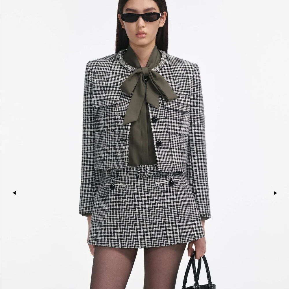 Self-Portrait Black and White Houndstooth Jacket